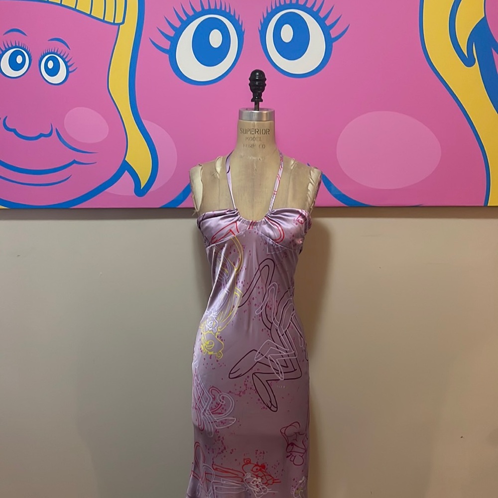 Iceberg (IceB) Lavender Purple Bias Cut Silk Satin Pink Panther Dress